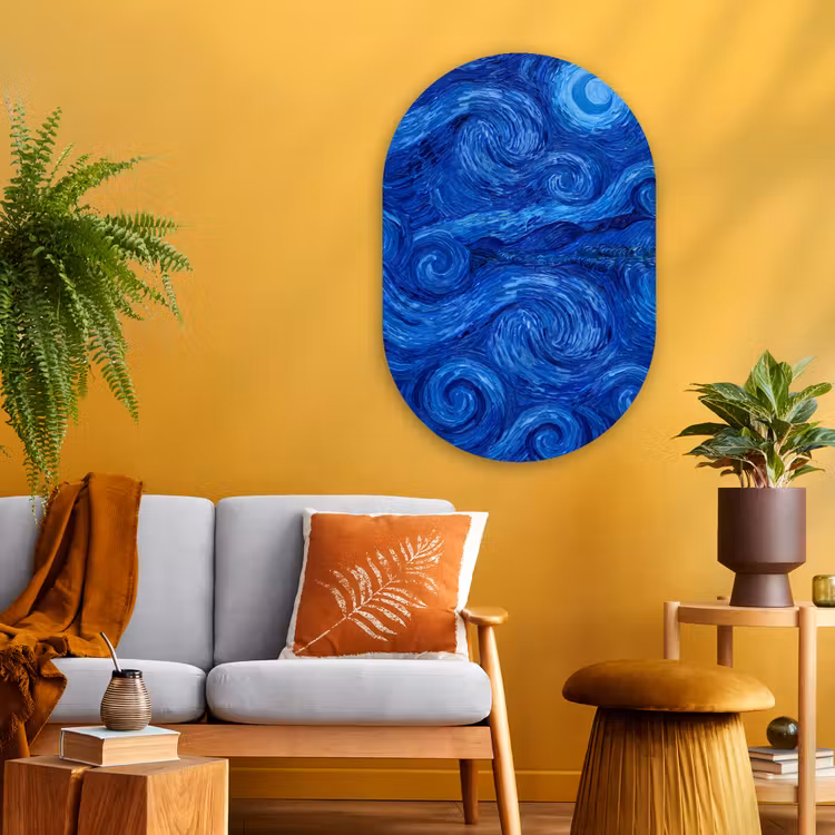 Muurovaal - Glas - Wervelingen - Blauw - Modern — 3