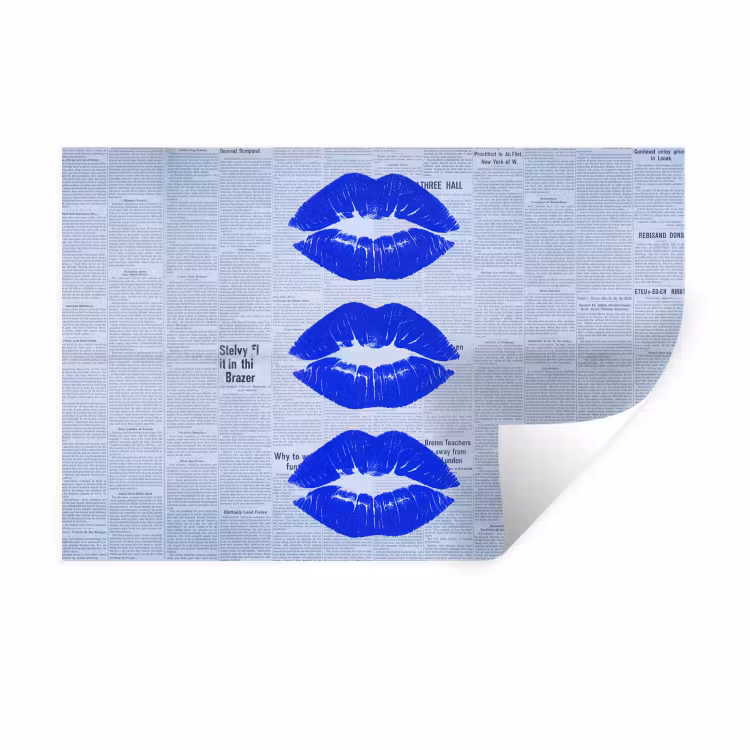 Muursticker - Blauwe lippen krant — 1