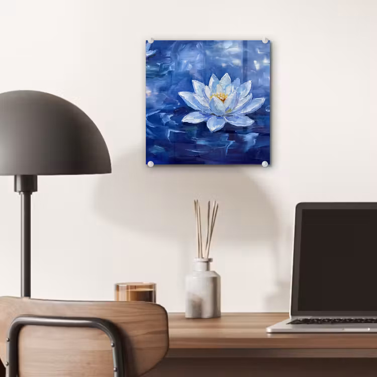 Glas schilderij - Blauwe waterlelie - Water — 7