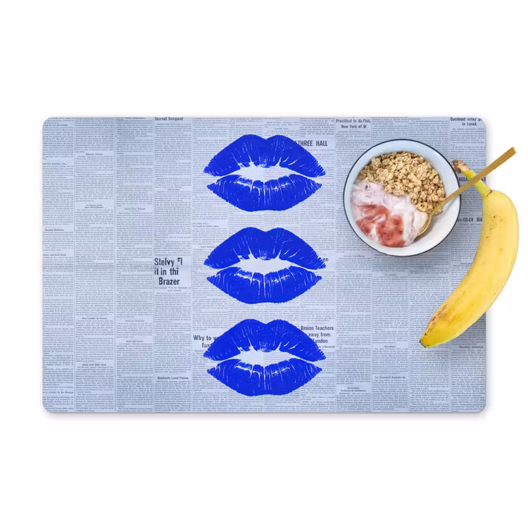 Placemat - 6 stuks - Blauwe lippen krant — 1