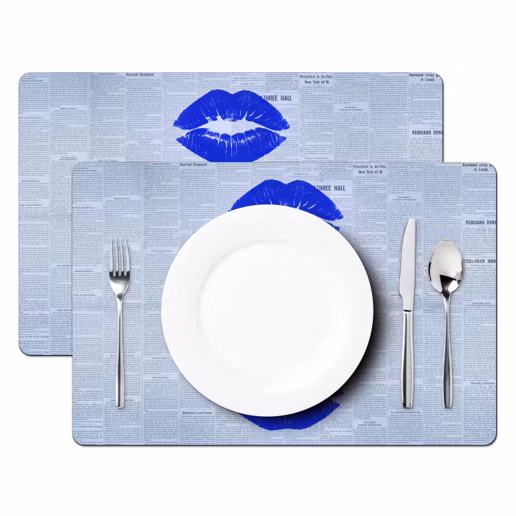 Placemat - 6 stuks - Blauwe lippen krant — 2