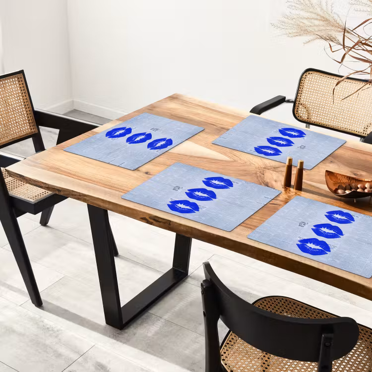 Placemat - 6 stuks - Blauwe lippen krant — 3