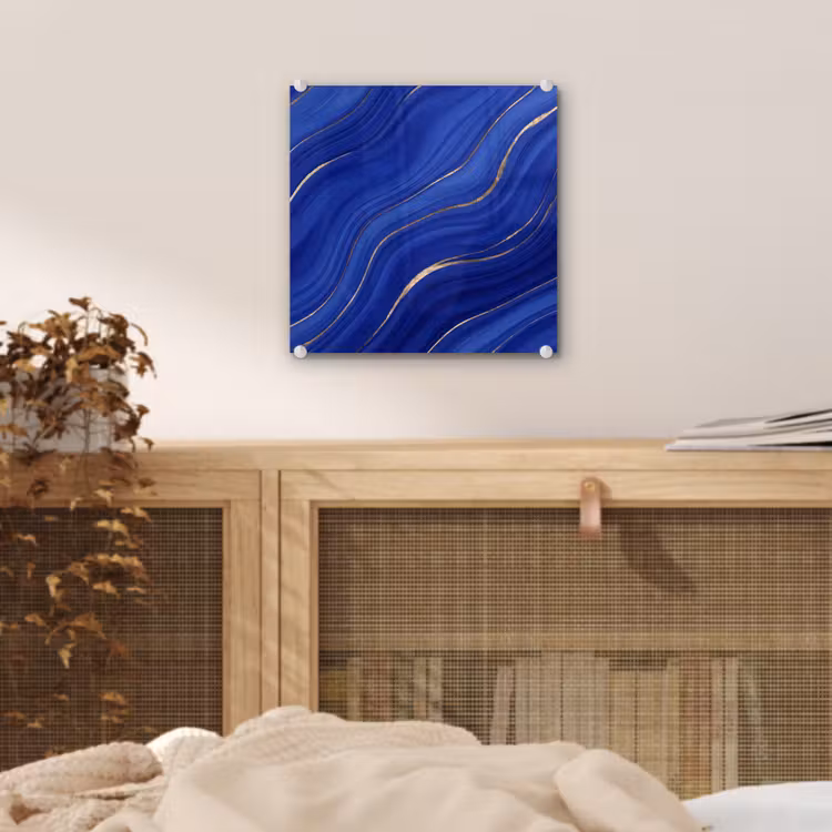 Glas schilderij - Abstract - Lijnen - Blauw — 5