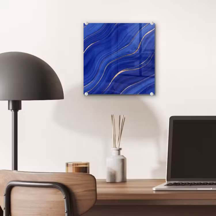 Glas schilderij - Abstract - Lijnen - Blauw — 7