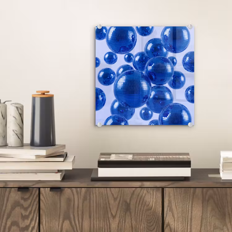 Glas schilderij - Blauwe disco bal — 2