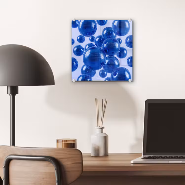 Glas schilderij - Blauwe disco bal — 7