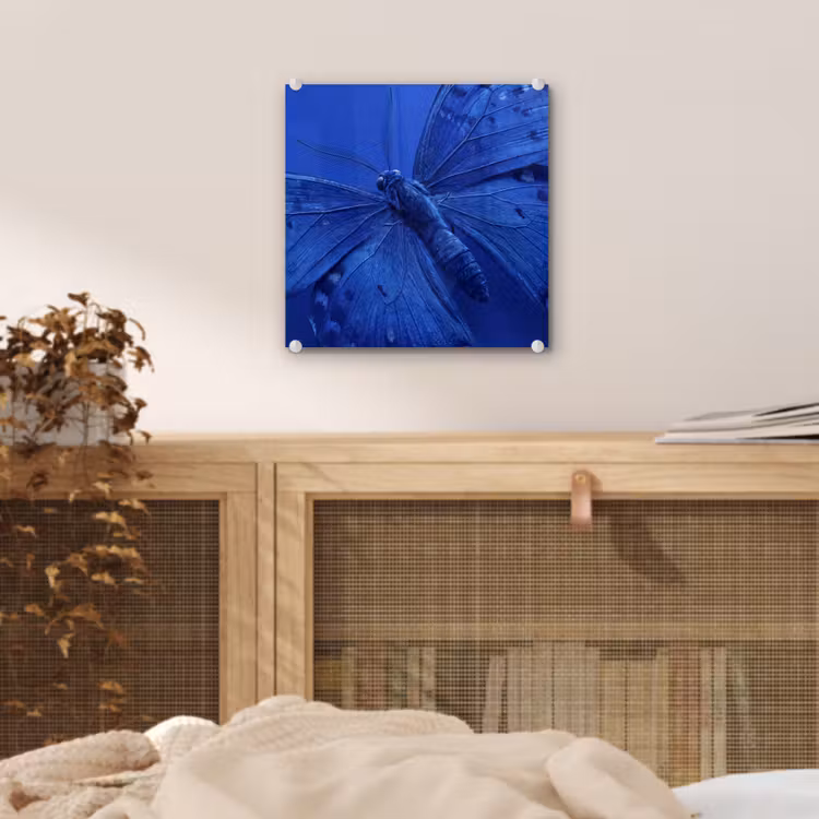 Glas schilderij - Blauwe vlinder - Insect — 5