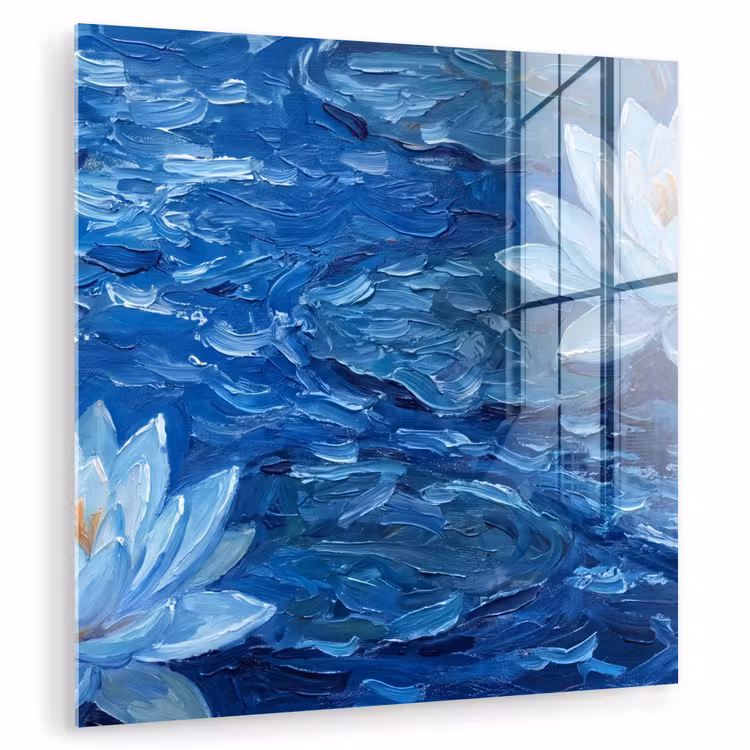 Glas schilderij - Bloemen - Water - Blauw — 1