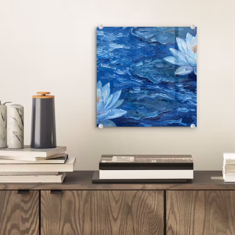 Glas schilderij - Bloemen - Water - Blauw — 2