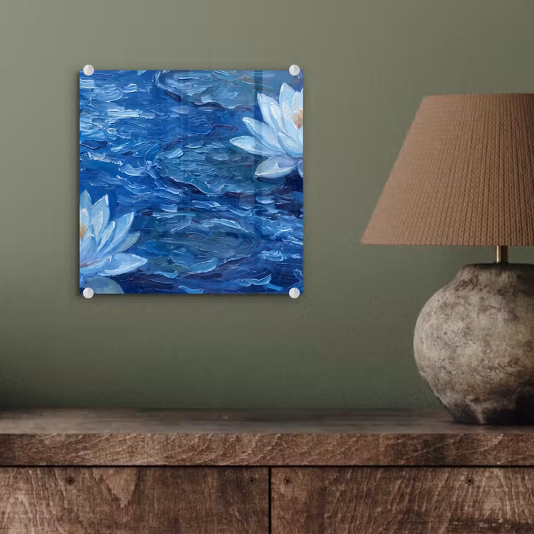 Glas schilderij - Bloemen - Water - Blauw — 4