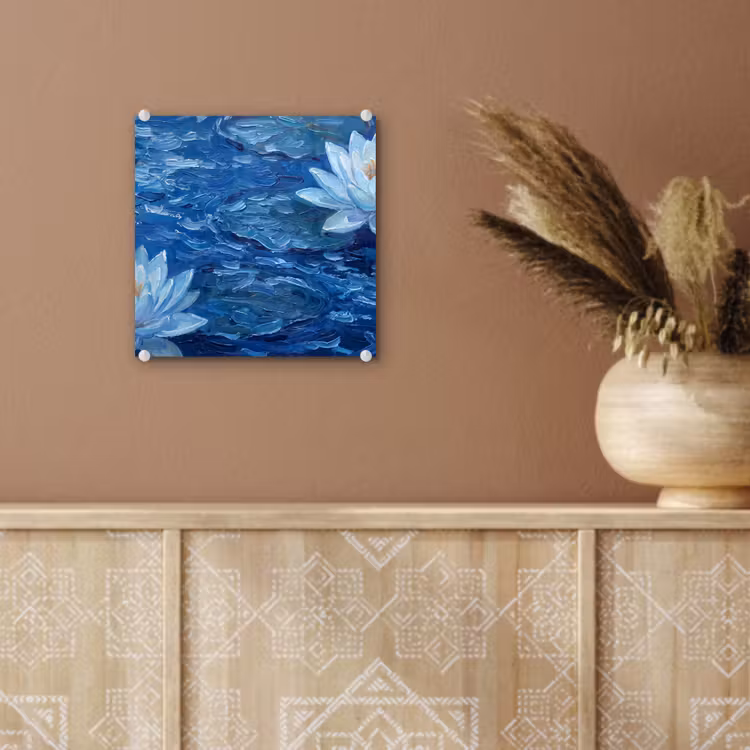 Glas schilderij - Bloemen - Water - Blauw — 6