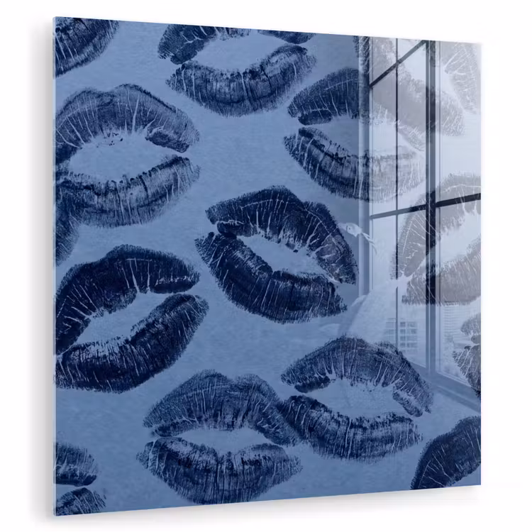 Glas schilderij - Lippen - Patroon - Blauw — 1