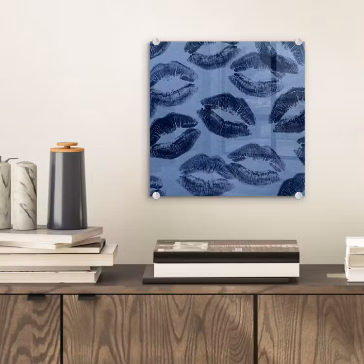 Glas schilderij - Lippen - Patroon - Blauw — 2