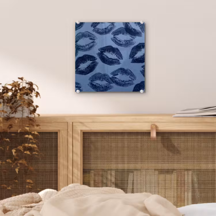 Glas schilderij - Lippen - Patroon - Blauw — 5