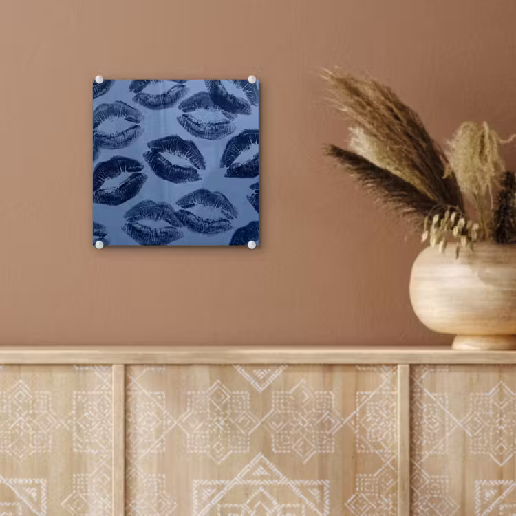 Glas schilderij - Lippen - Patroon - Blauw — 6