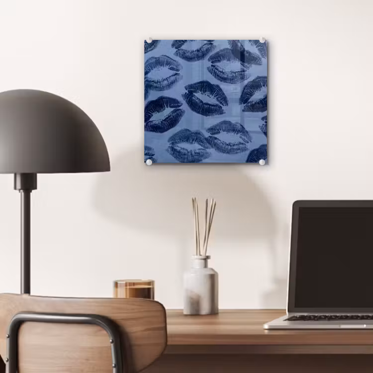 Glas schilderij - Lippen - Patroon - Blauw — 7