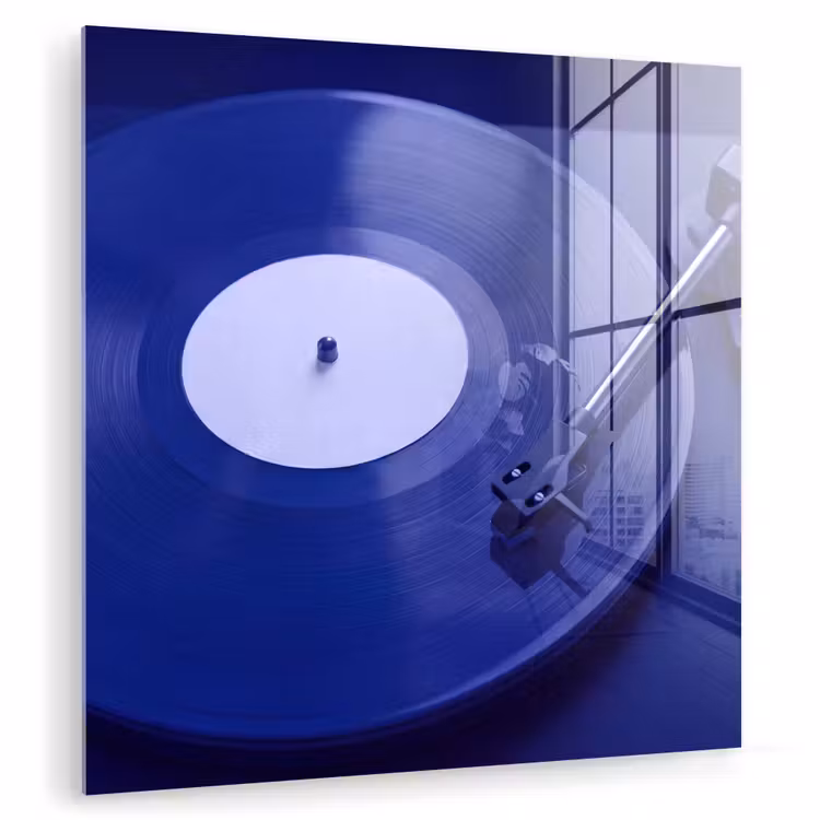 Glas schilderij - Platenspeler - Vinyl - Blauw — 1