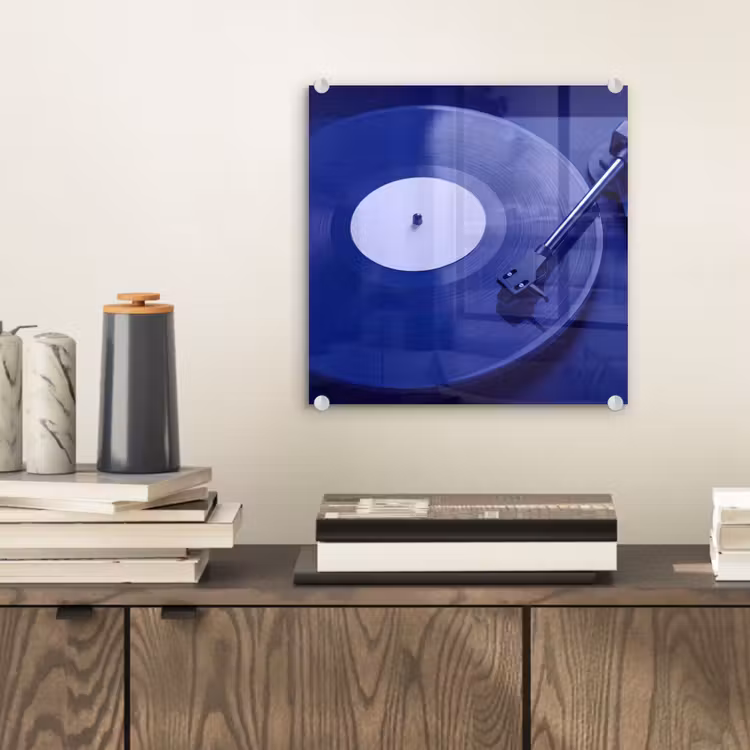 Glas schilderij - Platenspeler - Vinyl - Blauw — 2
