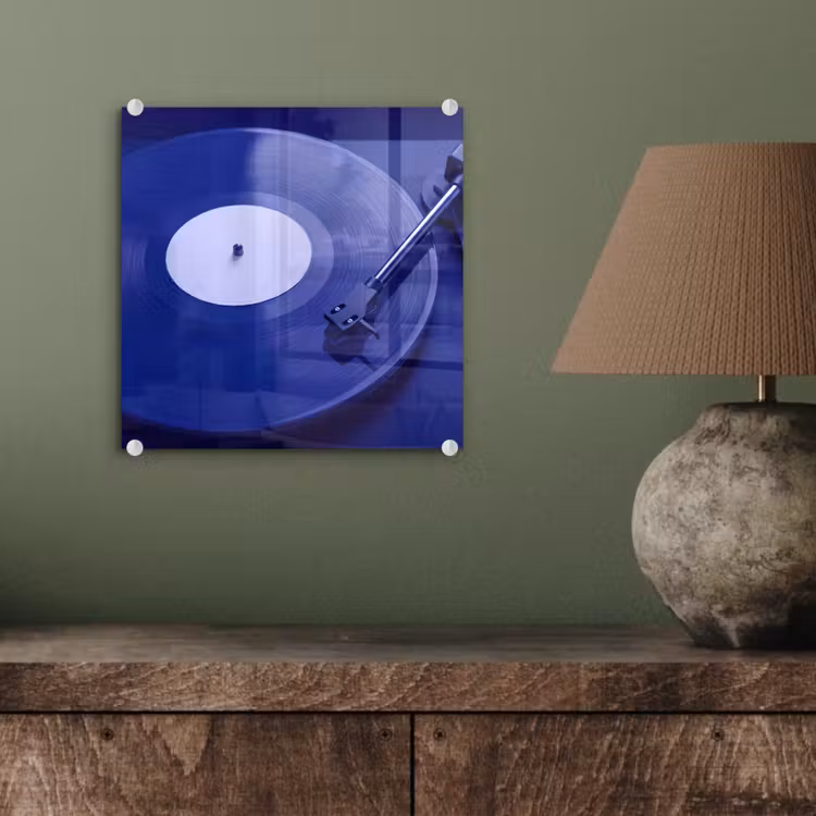 Glas schilderij - Platenspeler - Vinyl - Blauw — 4