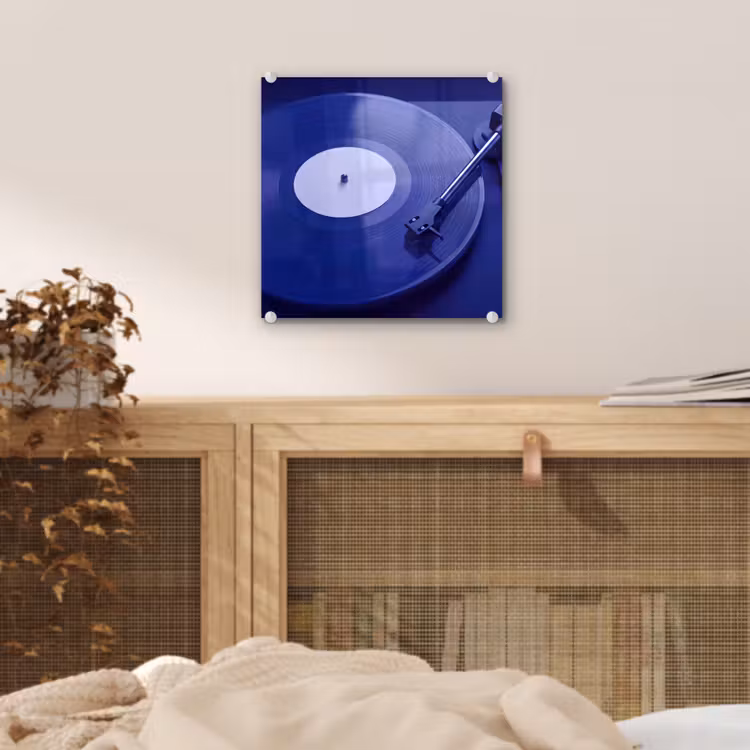 Glas schilderij - Platenspeler - Vinyl - Blauw — 5