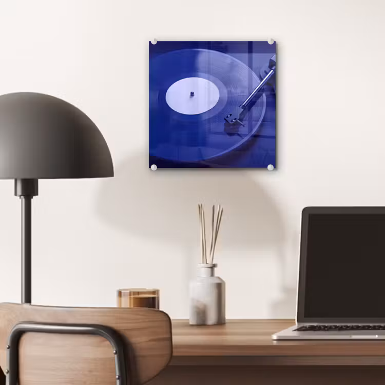 Glas schilderij - Platenspeler - Vinyl - Blauw — 7