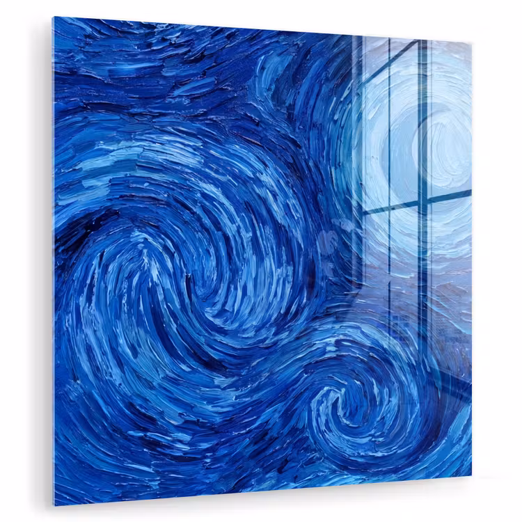 Glas schilderij - Wervelingen - Blauw - Modern — 1
