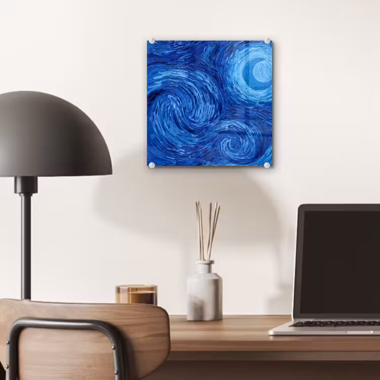Glas schilderij - Wervelingen - Blauw - Modern — 7