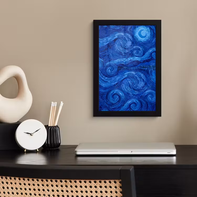 Poster met lijst - Wervelingen - Blauw - Modern — 2