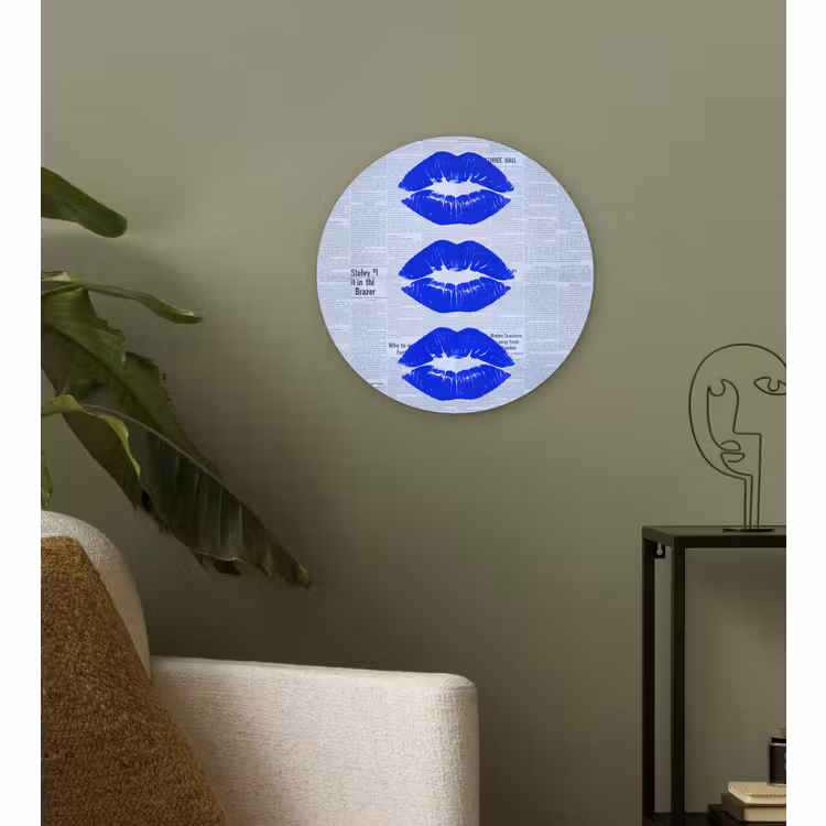 Wandcirkel - Glas - Blauwe lippen krant — 3