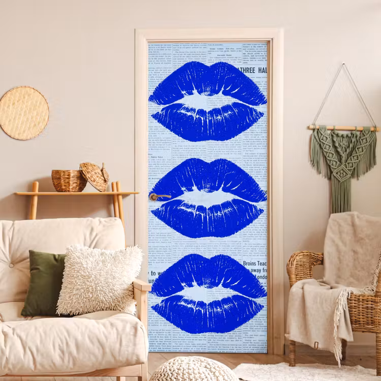 Deursticker - Blauwe lippen krant — 4