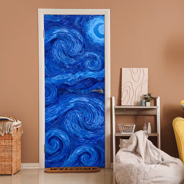 Deursticker - Wervelingen - Blauw - Modern — 2