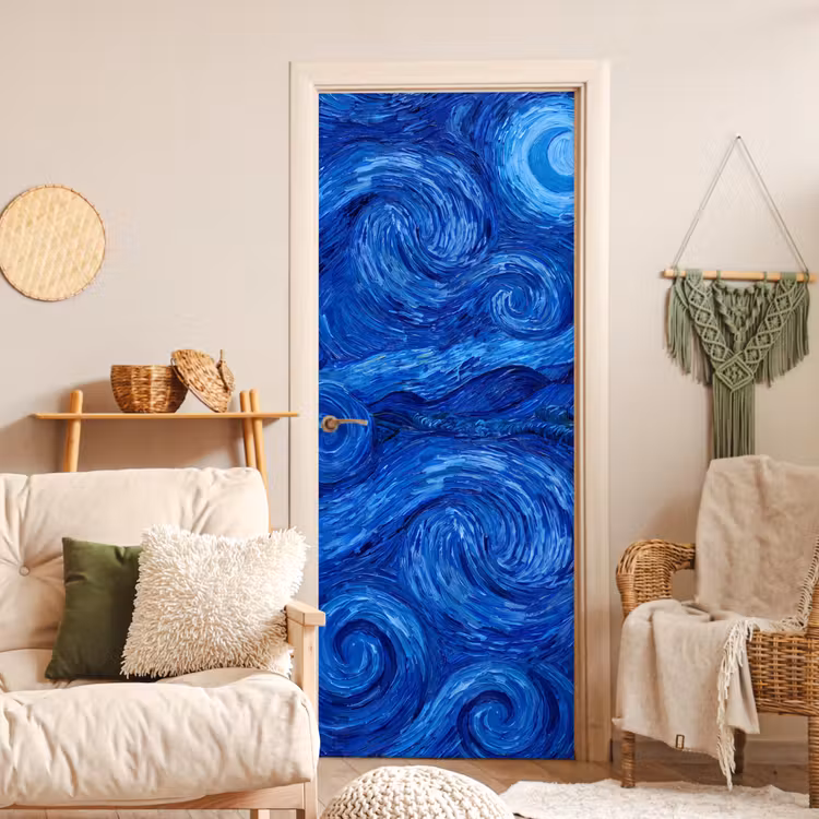 Deursticker - Wervelingen - Blauw - Modern — 4