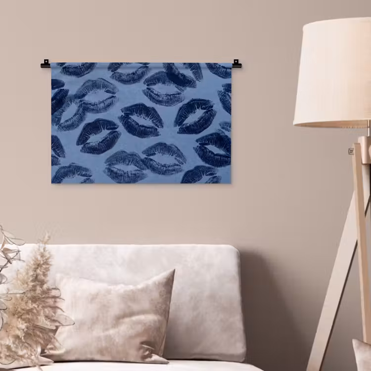 Wandkleed - Lippen - Patroon - Blauw — 2
