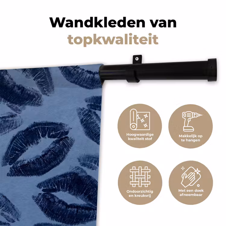 Wandkleed - Lippen - Patroon - Blauw — 3