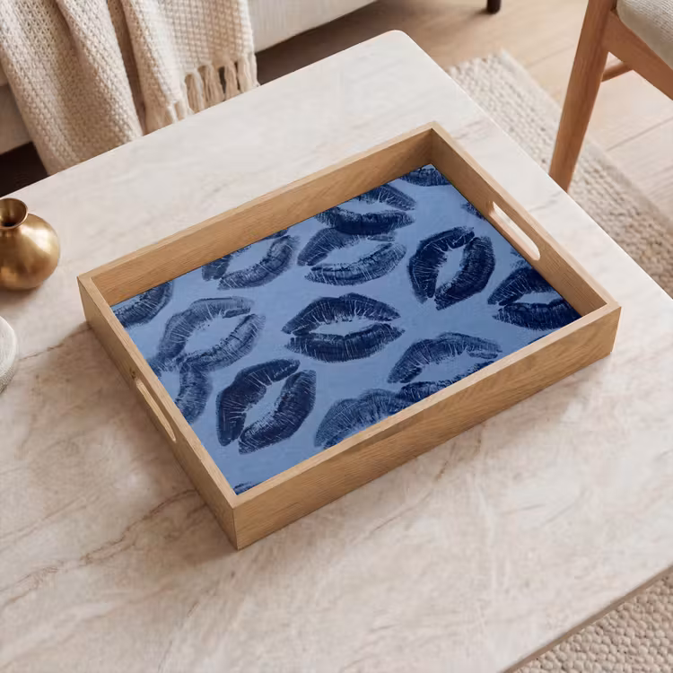 Dienblad - Lippen - Patroon - Blauw — 2
