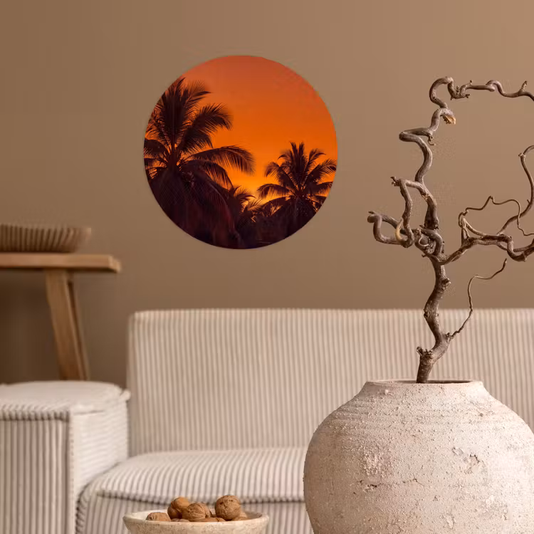 Behangcirkel - Palmen - Zonsondergang - Oranje — 2
