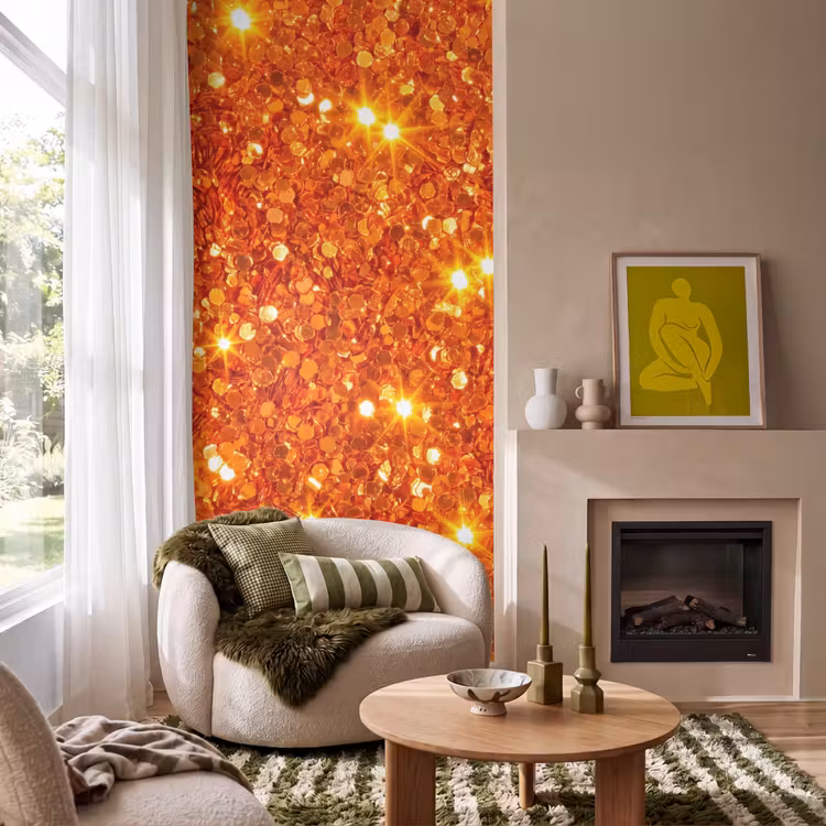 Behang - Glitter - Oranje - Abstract β 1