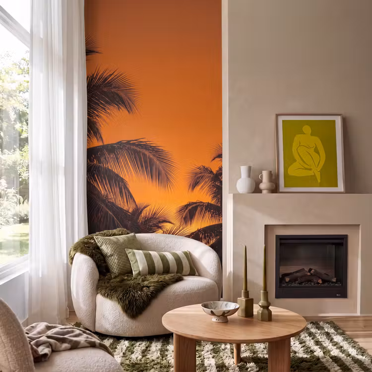 Behang - Palmen - Zonsondergang - Oranje — 1
