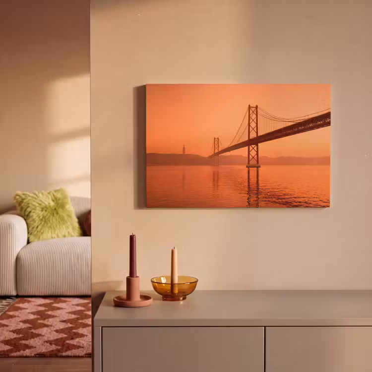 Canvas schilderij - Brug - Water - Oranje — 2