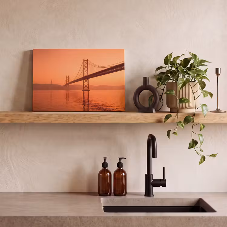 Canvas schilderij - Brug - Water - Oranje — 4