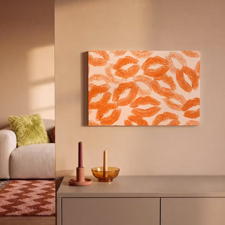 Canvas schilderij - Oranje kusafdrukken - Liefde — 2