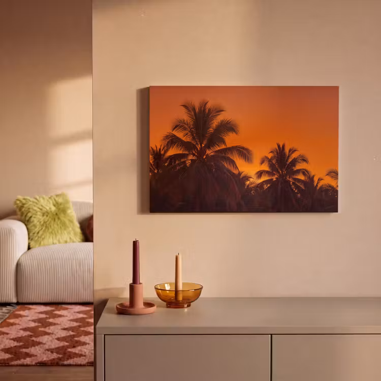 Canvas schilderij - Palmen - Zonsondergang - Oranje — 2