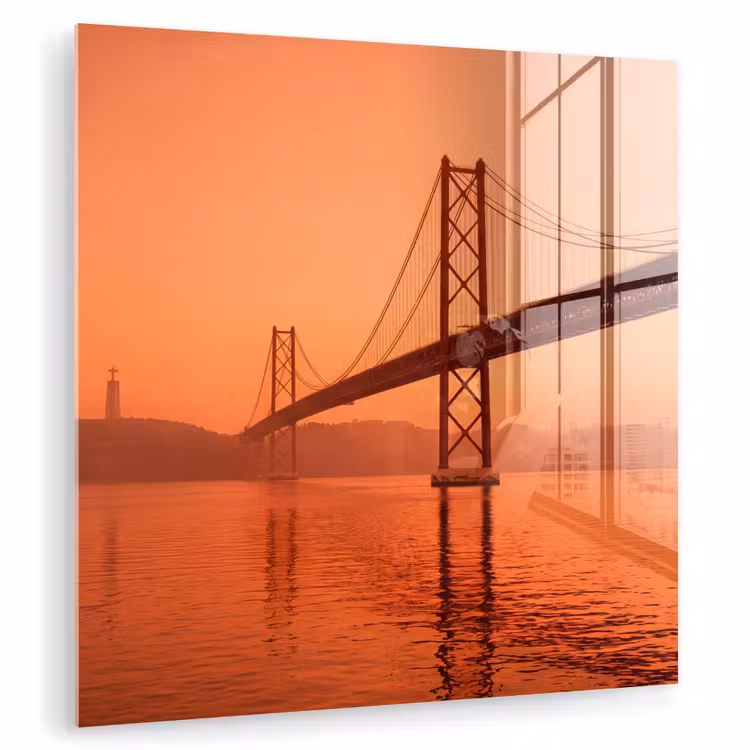 Glas schilderij - Brug - Water - Oranje — 1