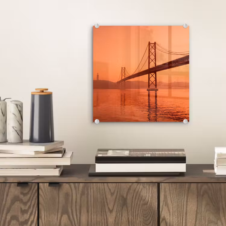 Glas schilderij - Brug - Water - Oranje — 2