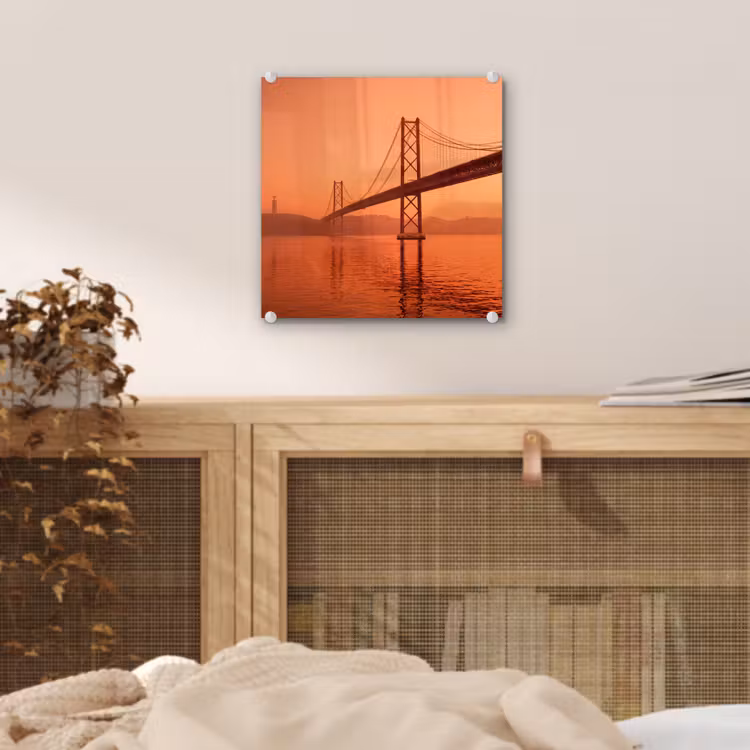 Glas schilderij - Brug - Water - Oranje — 5