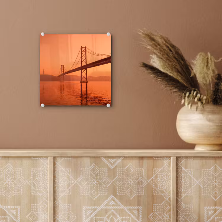 Glas schilderij - Brug - Water - Oranje — 6