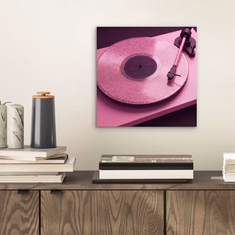Aluminium schilderij - Platenspeler - Roze - Muziek — 2