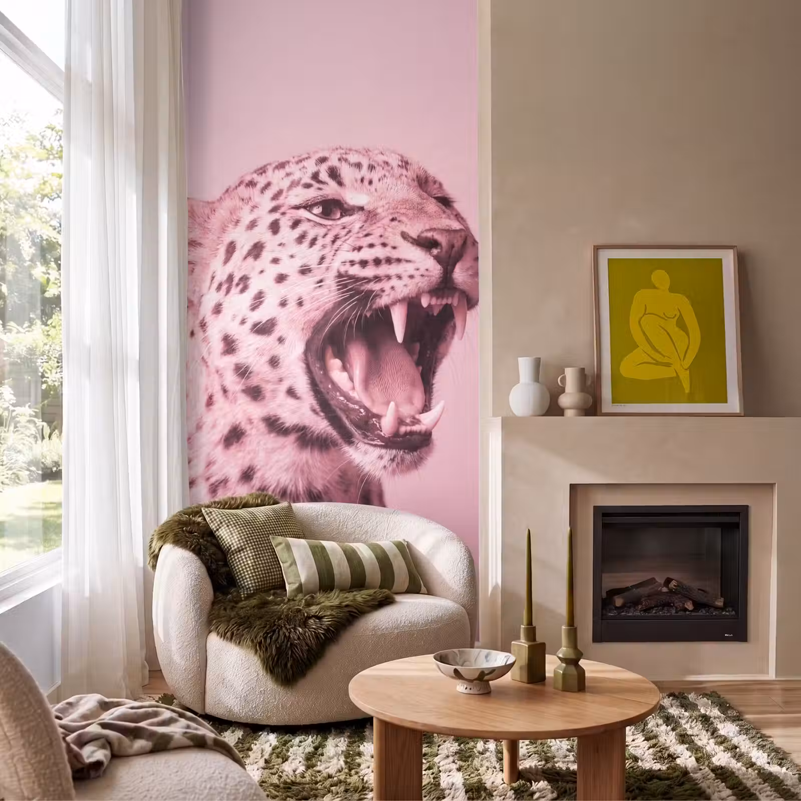 Behang - Roze kat - Modern β 1