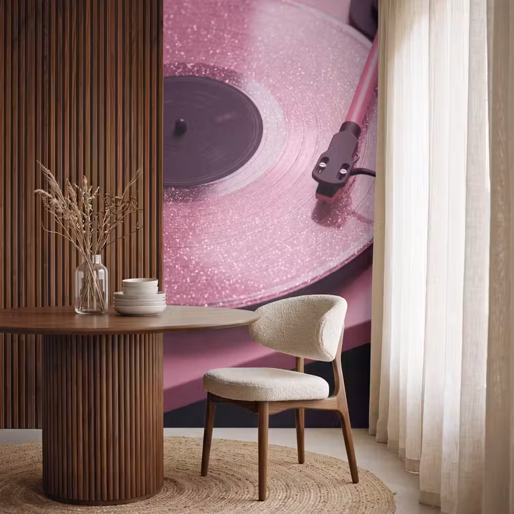 Behang - Platenspeler - Roze - Muziek — 4
