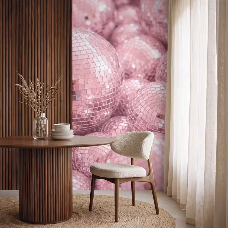 Behang - Roze disco ballen β 4